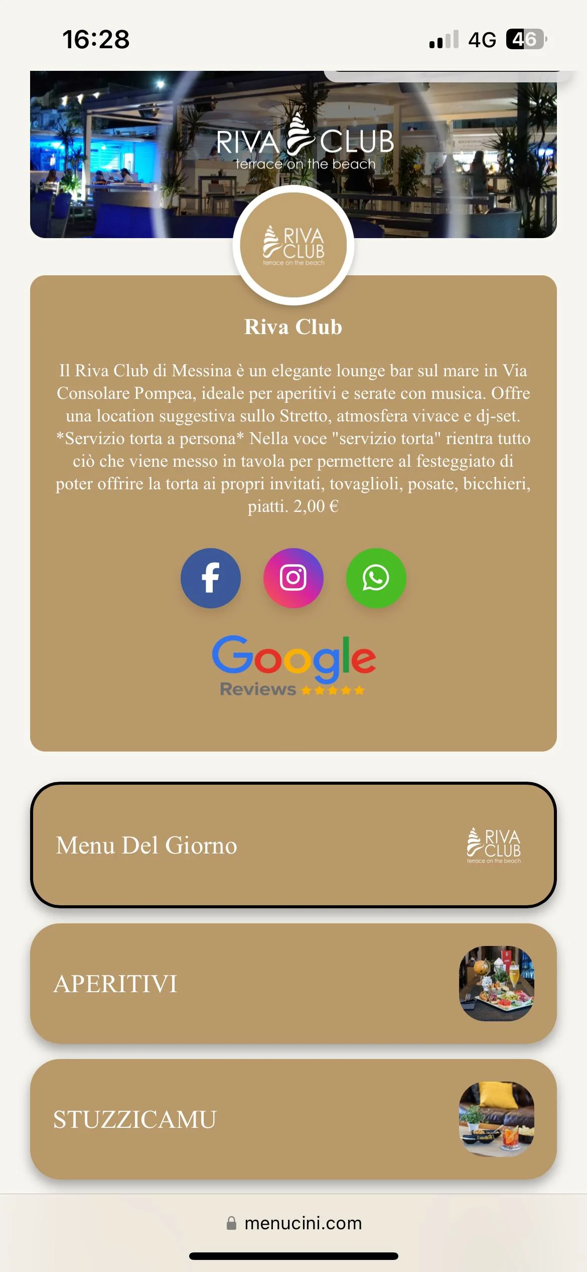 Riva Club Menu